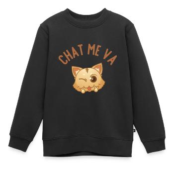 Chat me va - Sweat Premium enfant bio - noir - Devant - AI Model Kid Female (0cm)