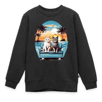 Katzen am Meer - Kinder Premium Organic Sweatshirt - Schwarz - Vorne - AI Model Kid Female (0cm)