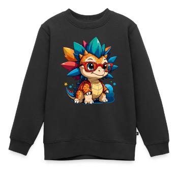 Kleiner lustiger bunter Stegosaurus mit Brille - Kinder Premium Organic Sweatshirt - Schwarz - Vorne - AI Model Kid Female (0cm)