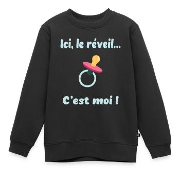 Ici, le réveil c'est moi - Sweat Premium enfant bio - noir - Devant - AI Model Kid Female (0cm)