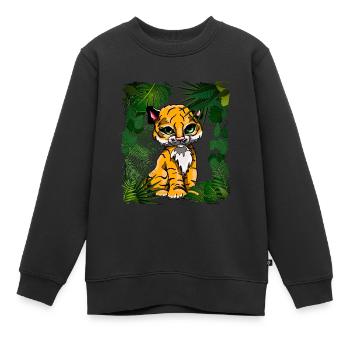 Tigre bébé | Création Yolo - Sweat Premium enfant bio - noir - Devant - AI Model Kid Female (0cm)