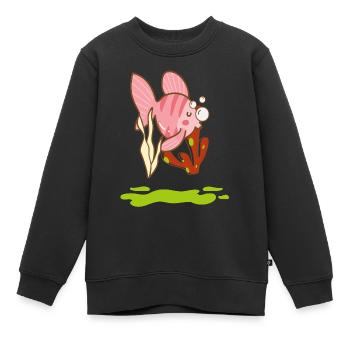 roter Fisch Fischkopf Fischerei fischen Geschenk - Kinder Premium Organic Sweatshirt - Schwarz - Vorne - AI Model Kid Female (0cm)