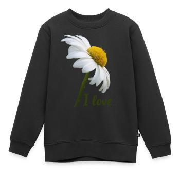 Marguerites J’adore la marguerite à fleurs blanches - Sweat Premium enfant bio - noir - Devant - AI Model Kid Female (0cm)