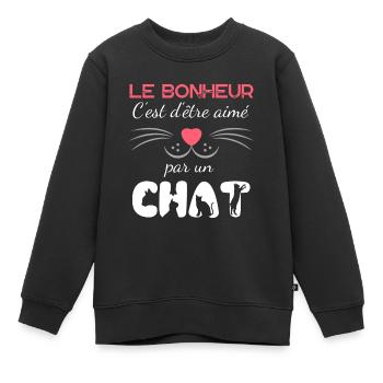 le bonheur c est d être aimé par un chat - Sweat Premium enfant bio - noir - Devant - AI Model Kid Female (0cm)