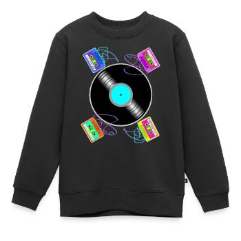 Vintage-Begegnungen zwischen Vinyl und Kassetten - Kinder Premium Organic Sweatshirt - Schwarz - Vorne - AI Model Kid Female (0cm)