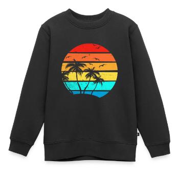 Palmier Cocotier Oiseaux Mer Océan été - Sweat Premium enfant bio - noir - Devant - AI Model Kid Female (0cm)