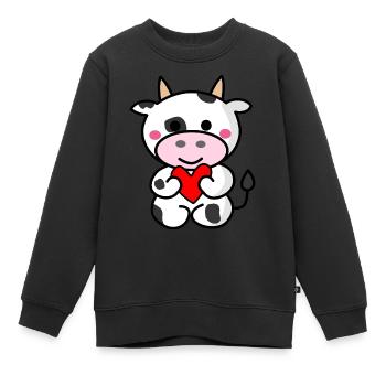 Niedliche Kuh hält Herz - Kinder Premium Organic Sweatshirt - Schwarz - Vorne - AI Model Kid Female (0cm)