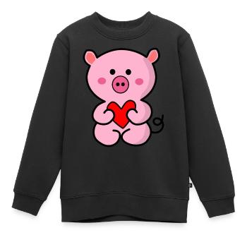 Niedliches Schwein, das Herz hält - Kinder Premium Organic Sweatshirt - Schwarz - Vorne - AI Model Kid Female (0cm)