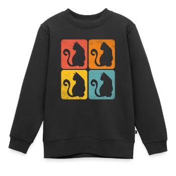 chat retro color shapes - Sweat Premium enfant bio - noir - Devant - AI Model Kid Female (0cm)