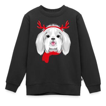 Pretty Shih Tzu portant des cornes de Noël - Sweat Premium enfant bio - noir - Devant - AI Model Kid Female (0cm)