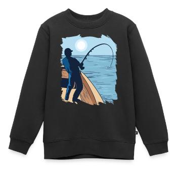 Fischer Fischen Fisch Mond Nacht Fischer Fischen F - Kinder Premium Organic Sweatshirt - Schwarz - Vorne - AI Model Kid Female (0cm)