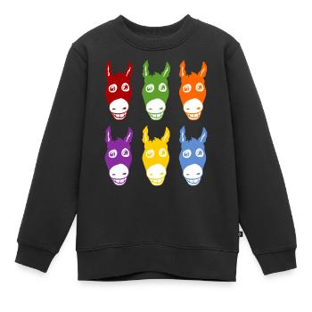 Des ânes souriants 6 couleurs - Sweat Premium enfant bio - noir - Devant - AI Model Kid Female (0cm)