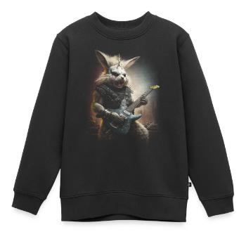 Heavy Metal Hase mit E-Gitarre & Leder-Nieten Top - Kinder Premium Organic Sweatshirt - Schwarz - Vorne - AI Model Kid Female (0cm)