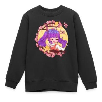 Chibi-Mädchen auf der Schaukel - Kinder Premium Organic Sweatshirt - Schwarz - Vorne - AI Model Kid Female (0cm)
