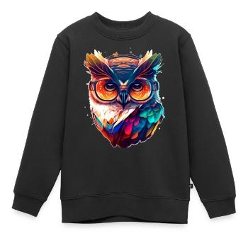 Bunte Schleiereule nachtaktiver Vogel mit Brille - Kinder Premium Organic Sweatshirt - Schwarz - Vorne - AI Model Kid Female (0cm)