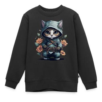 Montrez votre soif d’aventure avec le chat ninja - Sweat Premium enfant bio - noir - Devant - AI Model Kid Female (0cm)