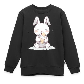 Sommerlicher Genuss: Hase mit Eis - Kinder Premium Organic Sweatshirt - Schwarz - Vorne - AI Model Kid Female (0cm)