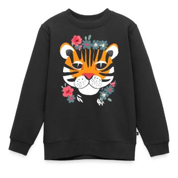 Tiger Kopf mit Blumen - Kinder Premium Organic Sweatshirt - Schwarz - Vorne - AI Model Kid Female (0cm)