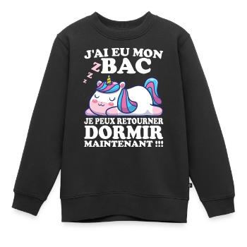 Baccalauréat 2023 Cadeau félicitation BAC Licorne - Sweat Premium enfant bio - noir - Devant - AI Model Kid Female (0cm)