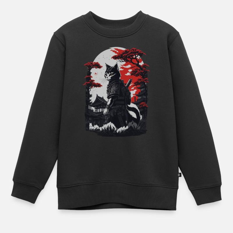 Chat samouraï - Sweat Premium enfant bio - noir