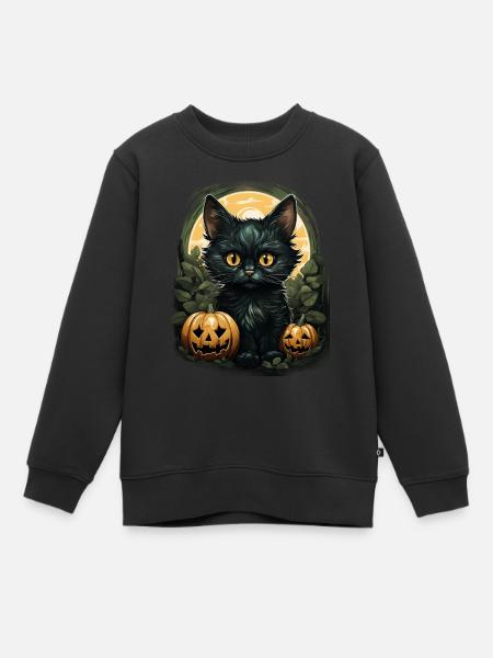 Black Cat Halloween Pumpkin - Cat - Kinder Premium Organic Sweatshirt - Schwarz