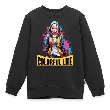 Fille d’anime avec des taches de couleur - Sweat Premium enfant bio - noir - Devant - AI Model Kid Female (0cm)