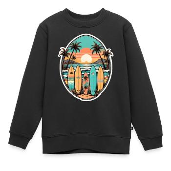 Surfen Strand Palme Sonnenschein Urlaub - Kinder Premium Organic Sweatshirt - Schwarz - Vorne - AI Model Kid Female (0cm)