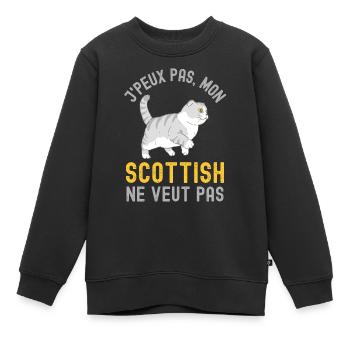 Chat de race scottish 1 - Sweat Premium enfant bio - noir - Devant - AI Model Kid Female (0cm)