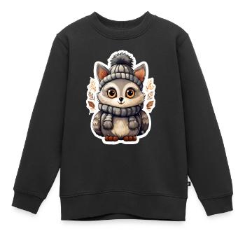 Kuscheltier mit Schal und Mütze - Kinder Premium Organic Sweatshirt - Schwarz - Vorne - AI Model Kid Female (0cm)