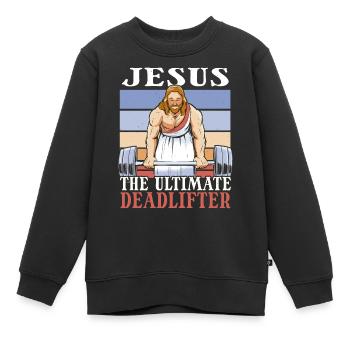 Jésus Le Soulevé de Terre Ultime - Soulevé de terre en salle - Sweat Premium enfant bio - noir - Devant - AI Model Kid Female (0cm)