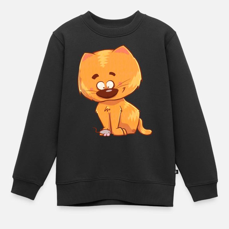 Chat, orange et mignon - Sweat Premium enfant bio - noir
