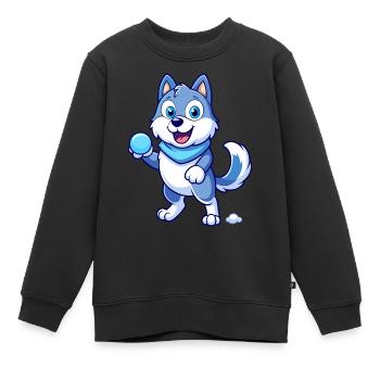 Schneeball-Showdown: Siberian Husky Delight - Kinder Premium Organic Sweatshirt - Schwarz - Vorne - AI Model Kid Female (0cm)
