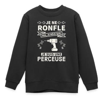 Idée cadeau bricoleur perceuse 2 - Sweat Premium enfant bio - noir - Devant - AI Model Kid Female (0cm)
