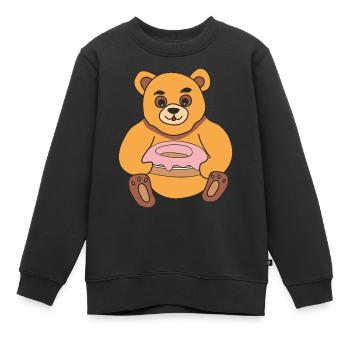 Ours avec beignet - Sweat Premium enfant bio - noir - Devant - AI Model Kid Female (0cm)