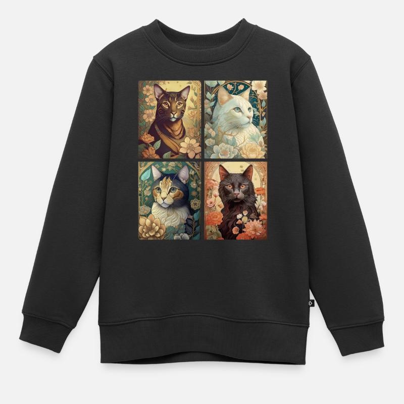 Chats dans le style d'Alphonse Mucha - Sweat Premium enfant bio - noir