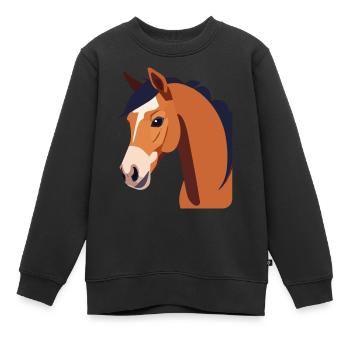 Tête de cheval Cheval brun - Sweat Premium enfant bio - noir - Devant - AI Model Kid Female (0cm)