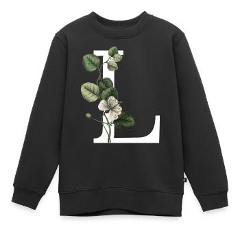 Grüner botanischer Buchstabe L - Kinder Premium Organic Sweatshirt - Schwarz - Vorne - AI Model Kid Female (0cm)