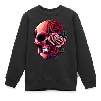 Crâne et bouquet - Sweat Premium enfant bio - noir - Devant - AI Model Kid Female (0cm)