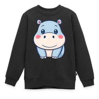 Niedliches verspieltes Nilpferd - Kinder Premium Organic Sweatshirt - Schwarz - Vorne - AI Model Kid Female (0cm)