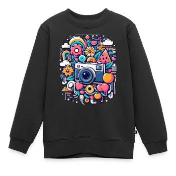 Bunte Collage mit Kamera - Kinder Premium Organic Sweatshirt - Schwarz - Vorne - AI Model Kid Female (0cm)