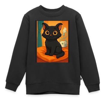 SoulPaws & Hooves, Hubert der Kult Kater - Kinder Premium Organic Sweatshirt - Schwarz - Vorne - AI Model Kid Female (0cm)