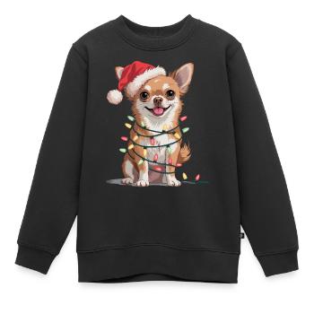 Festlicher Chihuahua mit Lichterkette - Kinder Premium Organic Sweatshirt - Schwarz - Vorne - AI Model Kid Female (0cm)