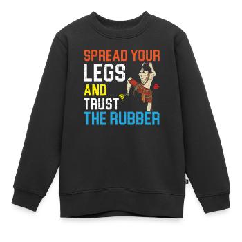 Spreiz die Beine und vertrau dem Gummi Bouldern - Kinder Premium Organic Sweatshirt - Schwarz - Vorne - AI Model Kid Female (0cm)