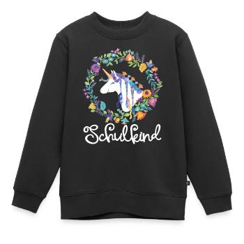 Licorne Fleurs Écolier Enfant - Sweat Premium enfant bio - noir - Devant - AI Model Kid Female (0cm)