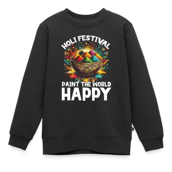 Joyeuse Holi Salutations Hindouisme Festival Indien - Sweat Premium enfant bio - noir - Devant - AI Model Kid Female (0cm)