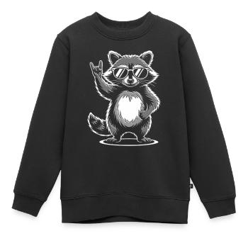 Rock 'n' Roll Waschbär Pommesgabel - Kinder Premium Organic Sweatshirt - Schwarz - Vorne - AI Model Kid Female (0cm)