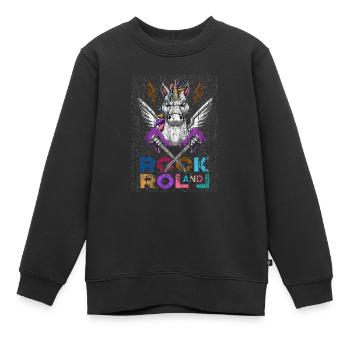 Rock And Roll Einhorn Unicorn Gitarren Headbang - Kinder Premium Organic Sweatshirt - Schwarz - Vorne - AI Model Kid Female (0cm)