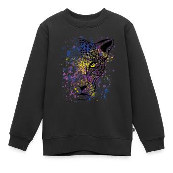 Bunter Leopard Raubkatze Animal Print Cool - Kinder Premium Organic Sweatshirt - Schwarz - Vorne - AI Model Kid Female (0cm)