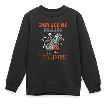 Drôle de squelette de tenue d’Halloween sur maman Dino - Sweat Premium enfant bio - noir - Devant - AI Model Kid Female (0cm)
