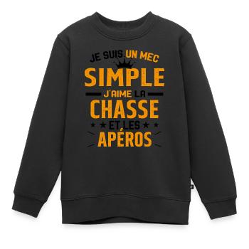 Un mec Simple J'aime la Chasse et les Apéros - Sweat Premium enfant bio - noir - Devant - AI Model Kid Female (0cm)